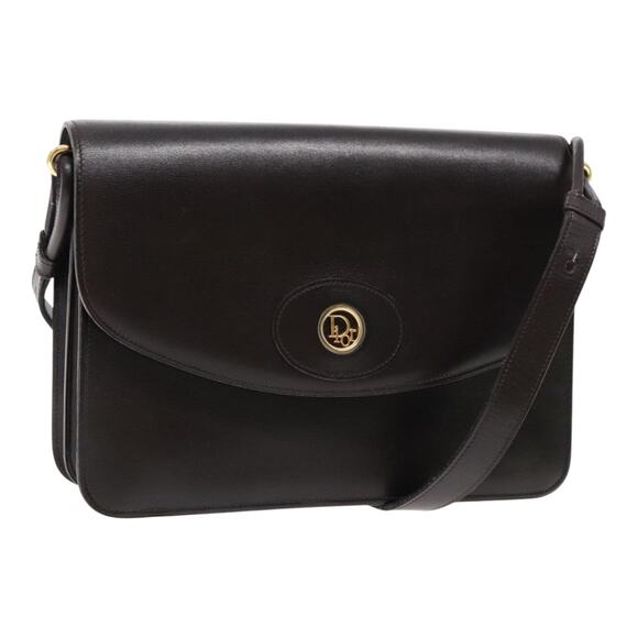 DIOR Shoulder Bag Leather Brown Gold Silver - Picture 1 of 12
